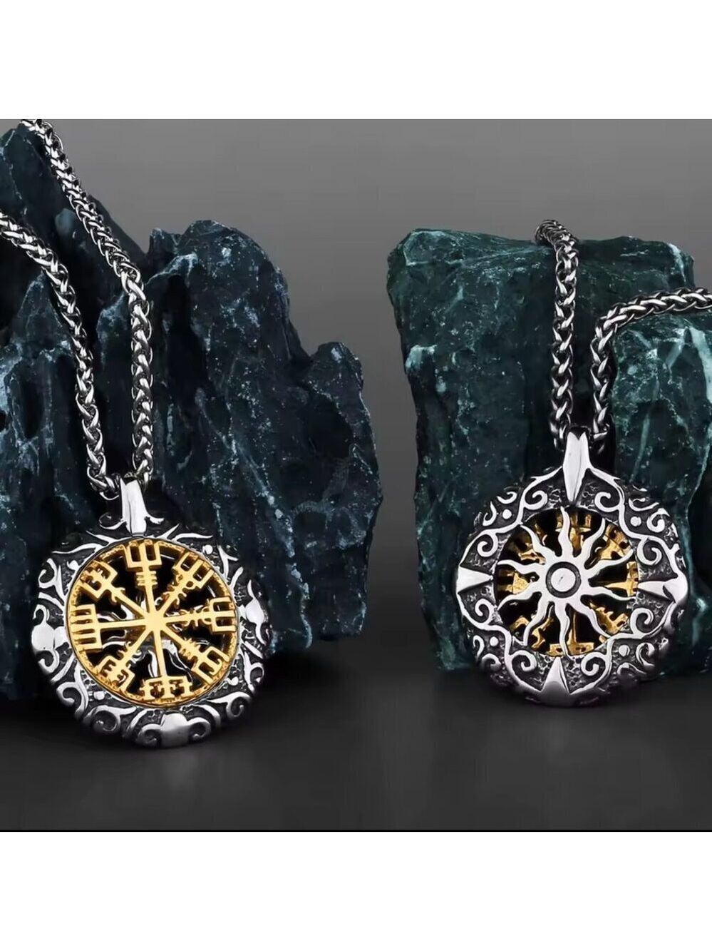 Vegvisir Compass Viking Rune Pendant - Two Tone Stainless Steel #1541